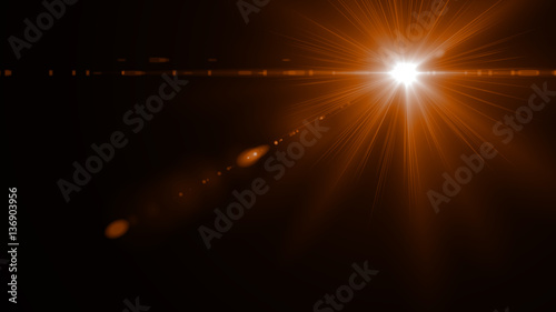 Lens Flare light over Black Background. Easy to add overlay or s