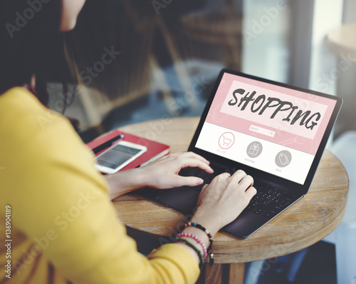 Shopping Online Buy Sale Shopahoslics Concept photo