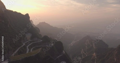 The long and windy 99 turn road going up to the summit of Tianmen shan in mountain national park, Hunan province, China.