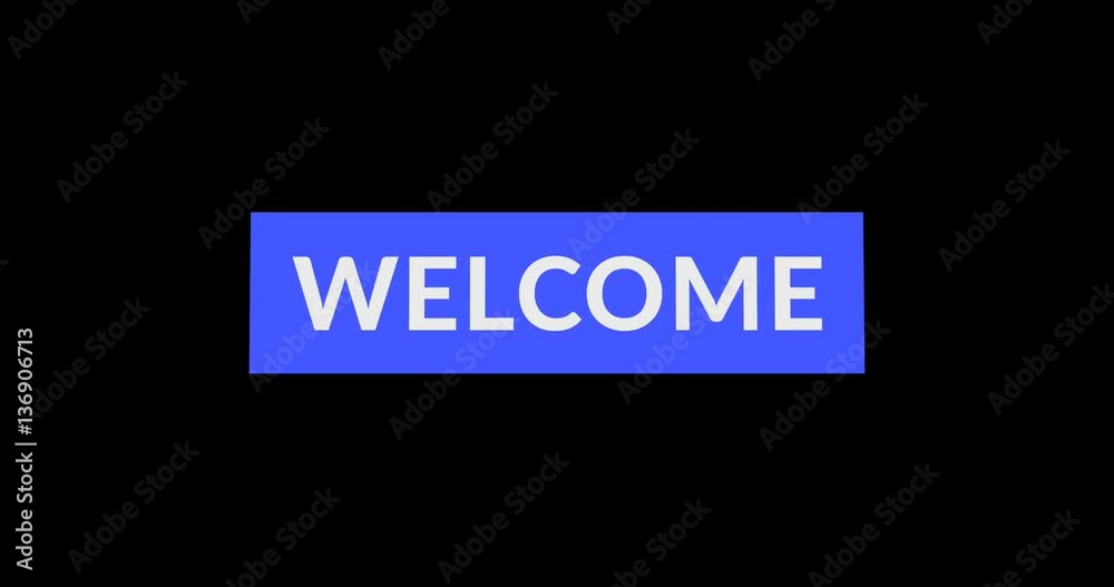 Welcome drop-down video banner with the word welcome on black background. Motion sticker video. Welcome drop-down video banner with the word welcome on black background. Motion sticker video.