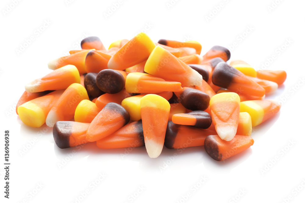 Colorful Halloween candies on white background Colorful Halloween candies on white background