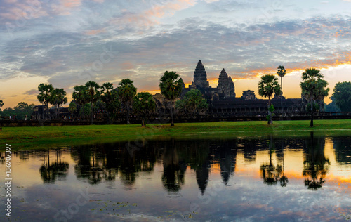 Sunrise at Angkor Wat Temple. Twillings time. © dzevoniia