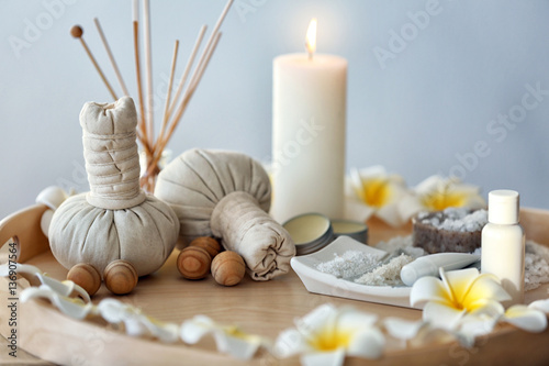 Beautiful spa composition on blurred background