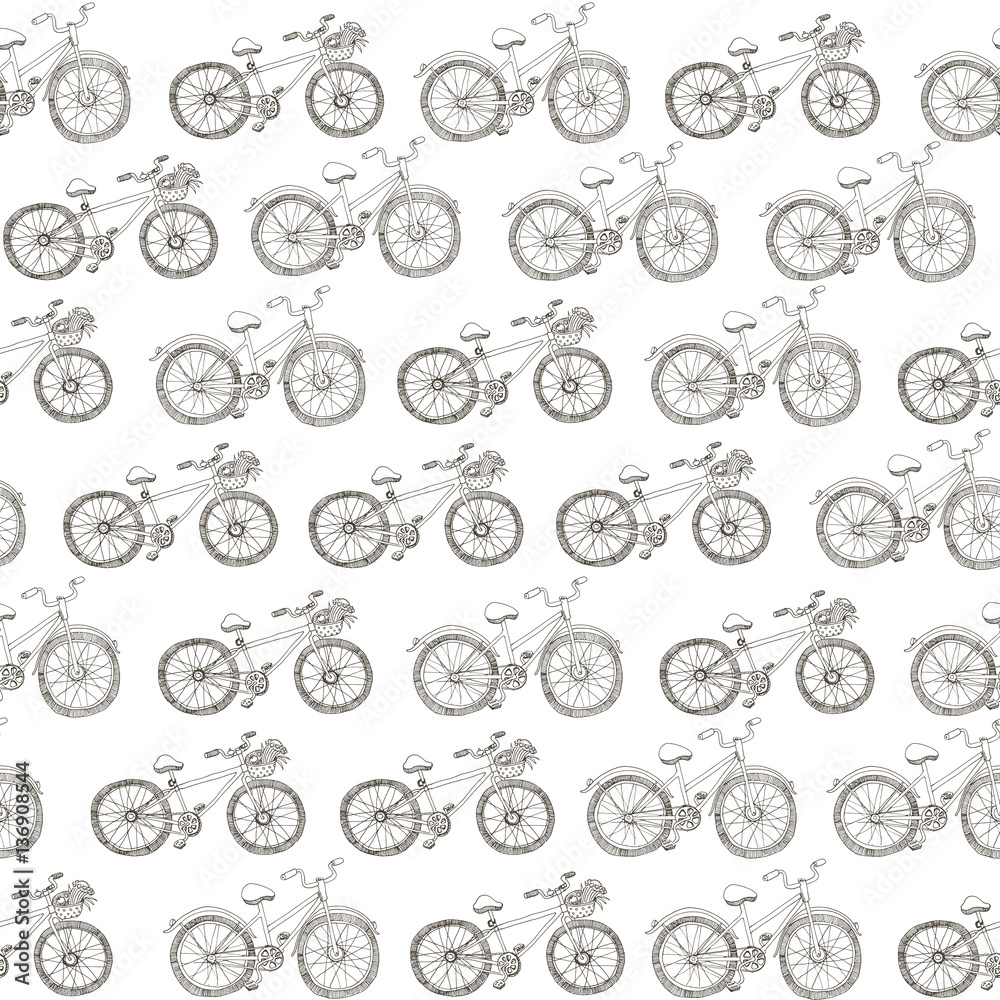 seamless pattern drawing bicycles