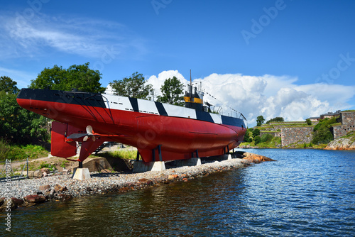 Finnish submarine Vesikko near Suomenlinna fortress in Helsinki photo