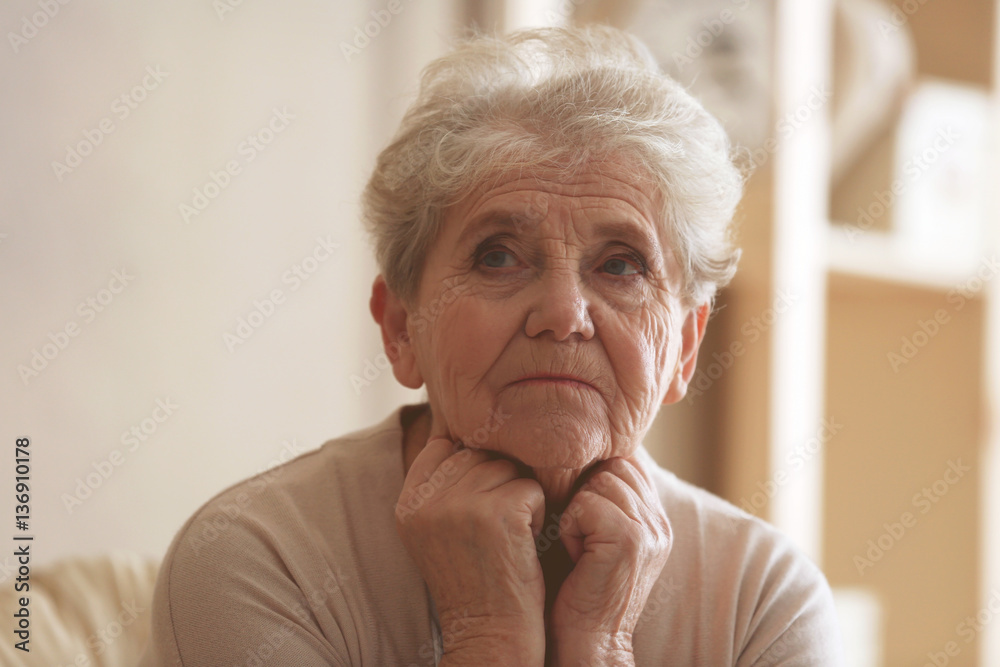 Depressed elderly woman at home Depressed elderly woman at home