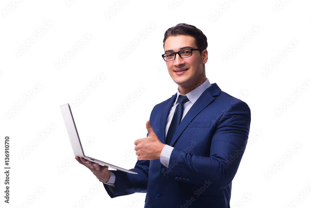 Businessman with laptop isolated on white Businessman with laptop isolated on white