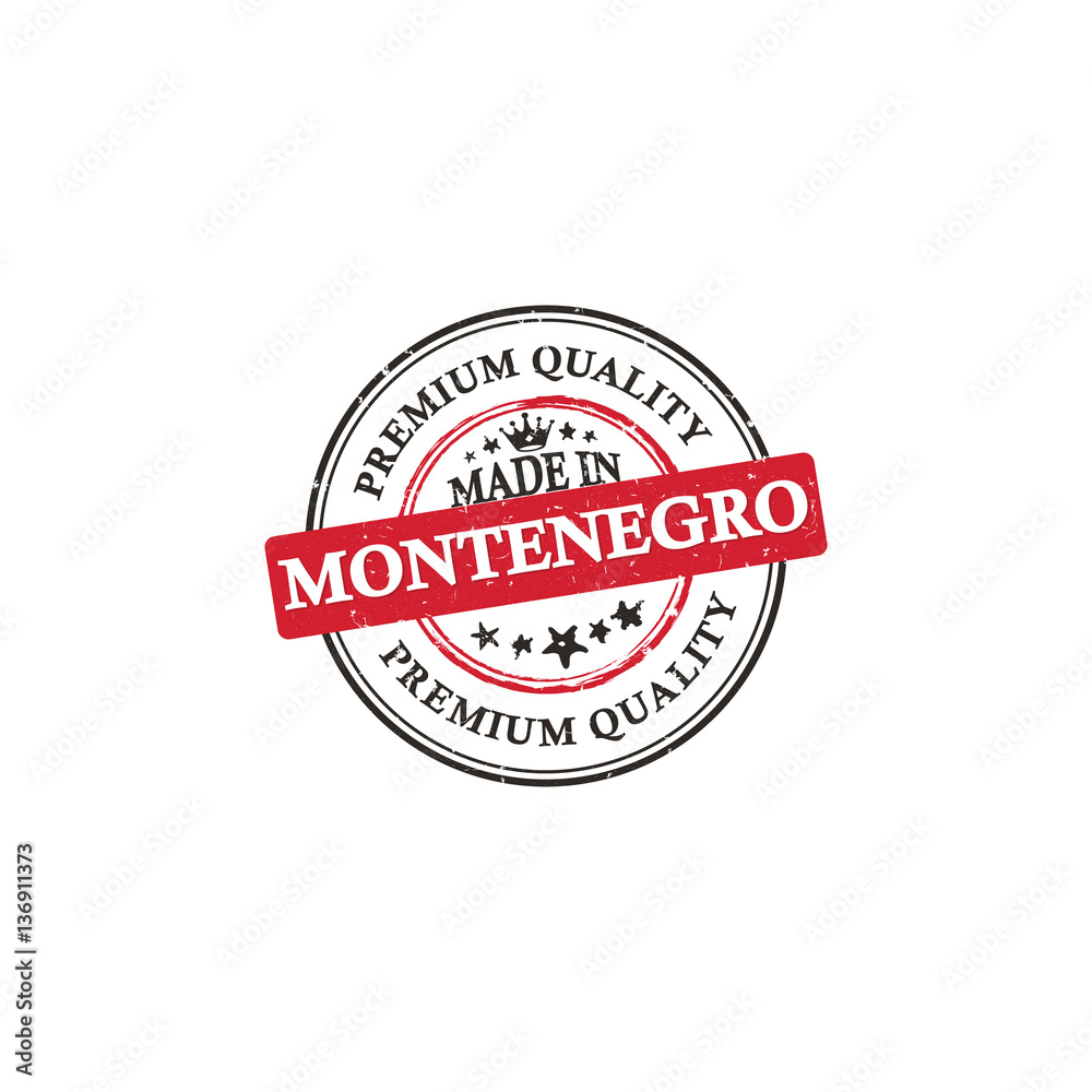 Made in Montenegro, Premium Quality grunge printable label / stamp / sticker. CMYK colors used.