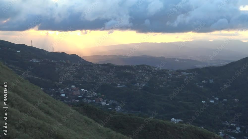 4K View from TeaPot Mountain Jinguashi town with sundown in New Taipei City, Jiufen Old Street, Jishan Ruifang District, Attractions in Xinbei, Taiwan-Dan 4K View from TeaPot Mountain Jinguashi town with sundown in New Taipei City, Jiufen Old Street, Jishan Ruifang District, Attractions in Xinbei, Taiwan-Dan