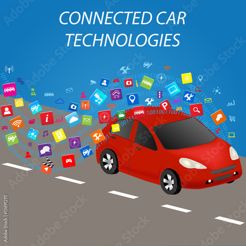 Smart car with application.Intelligent Transport Systems.Connected car and autonomous driving concept