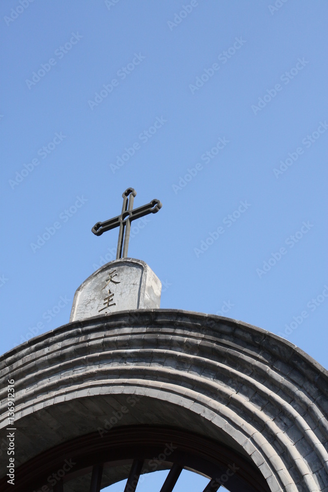 Catholic cross at St. Joseph's Church, Wangfujing, Beijing, China Catholic cross at St. Joseph's Church, Wangfujing, Beijing, China