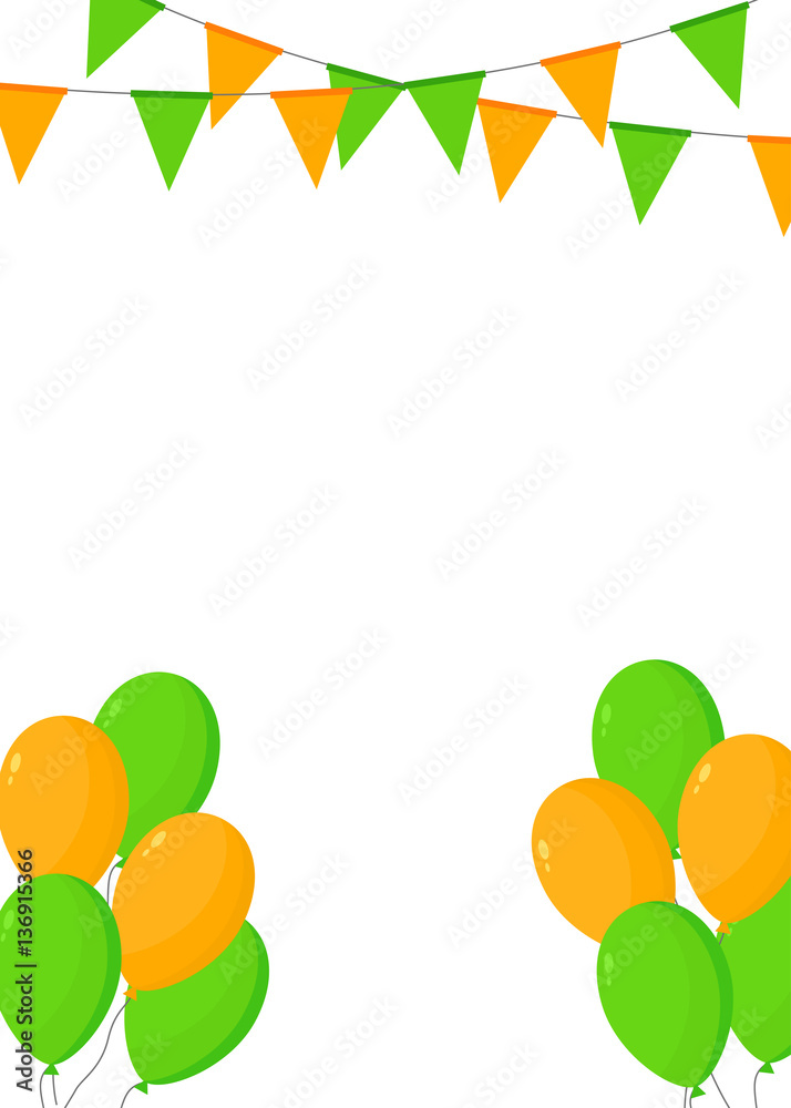 Orange and green buntings and balloons irish background Orange and green buntings and balloons irish background