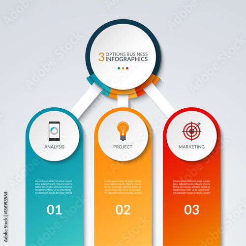 Infographic template with 3 options. Business concept that can be used as a chart, diagram, graph, table, workflow layout for web, report, presentation. Vector banner