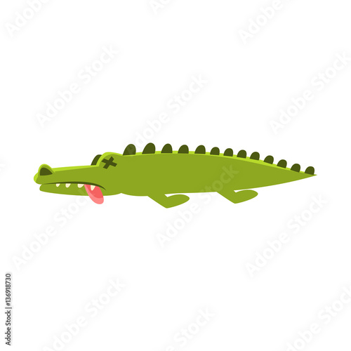Crocodile Laying Dead And Sick , Cartoon Character And His Everyday Wild Animal Activity Illustration