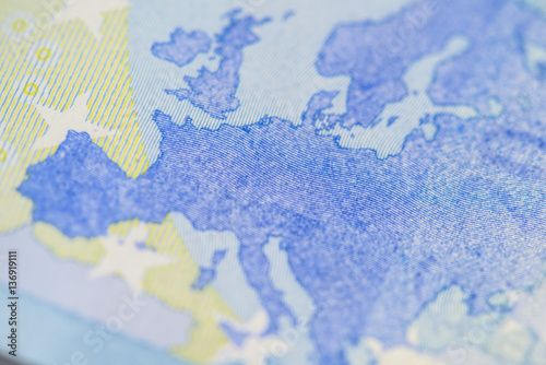 Detailed close up of Europe on a twenty Euro banknote
