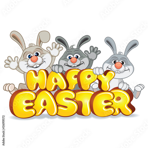 Easter Bunnies with Text Happy Easter Vector