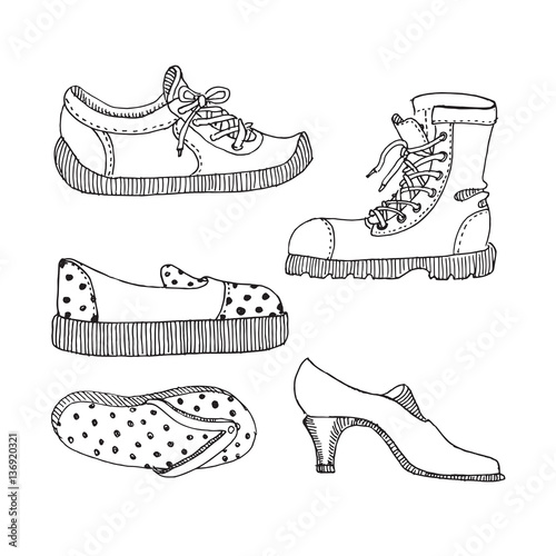 Vector different doodle shoes.