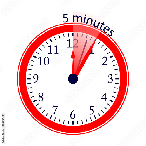 Clock 5 Minutes To Go Vector Illustration