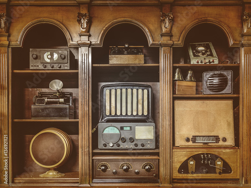 Sepia toned image of old radio's