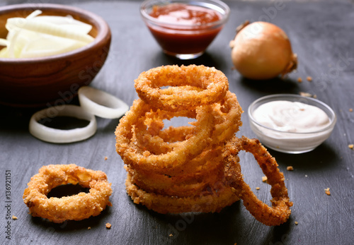 Crunchy fried onion rings photo