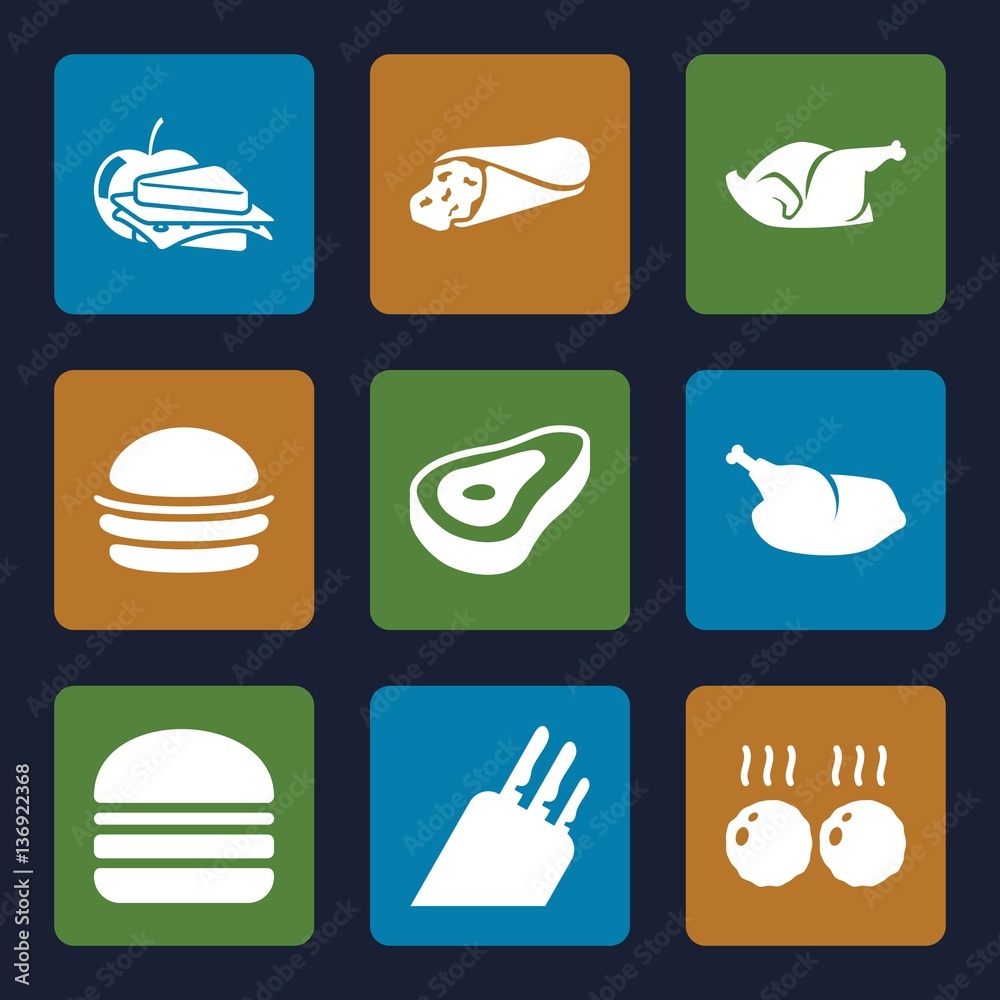 Set of 9 meat filled icons