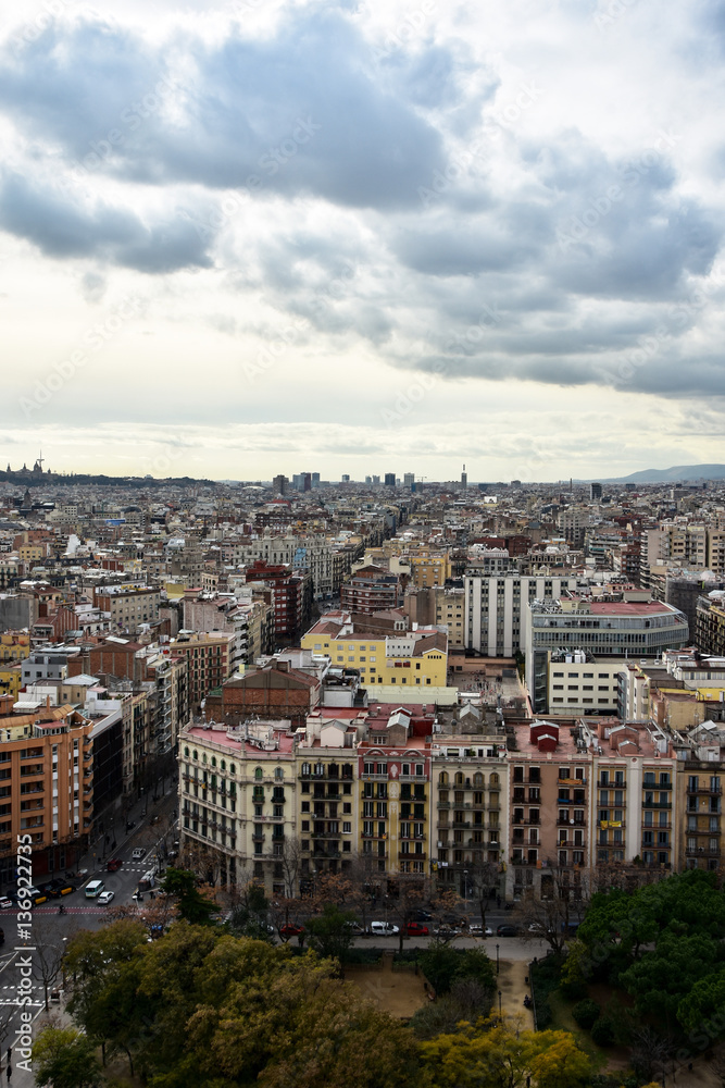 Aerial View of Barcelona from the tower of the Sagrada Familia Basilica