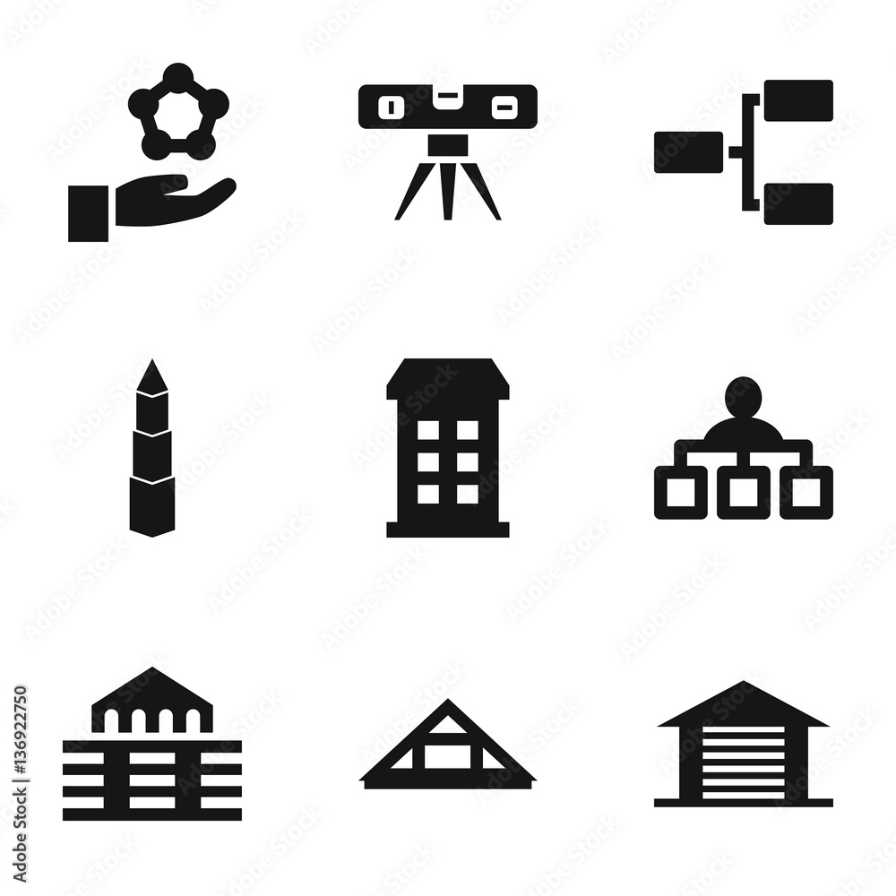 Set of 9 structure filled icons