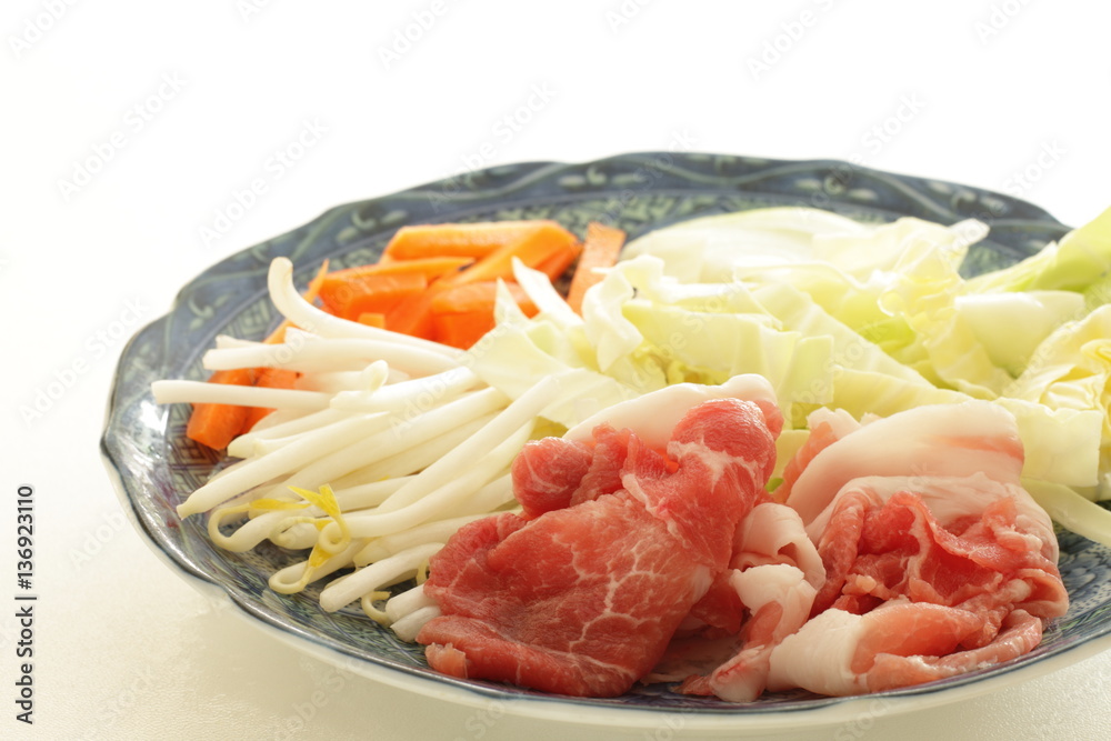 prepared vegetable and pork for chinese cooking image prepared vegetable and pork for chinese cooking image