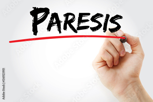 Hand writing paresis with marker, concept background