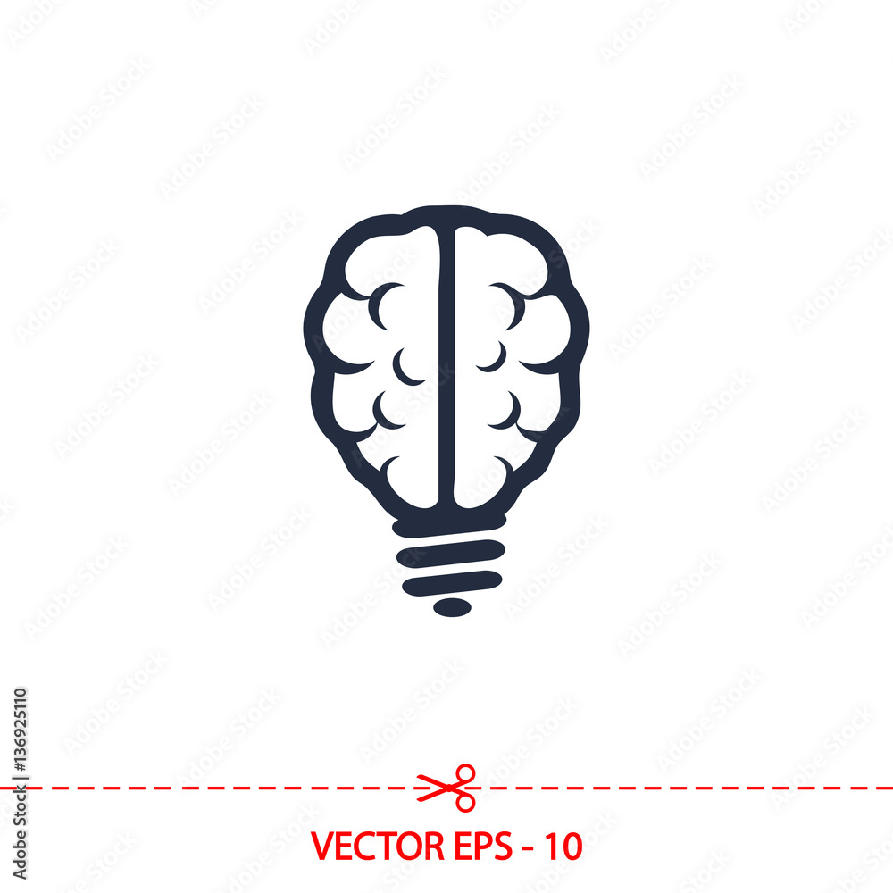 Light bulb brain icon, vector illustration. Flat design style
