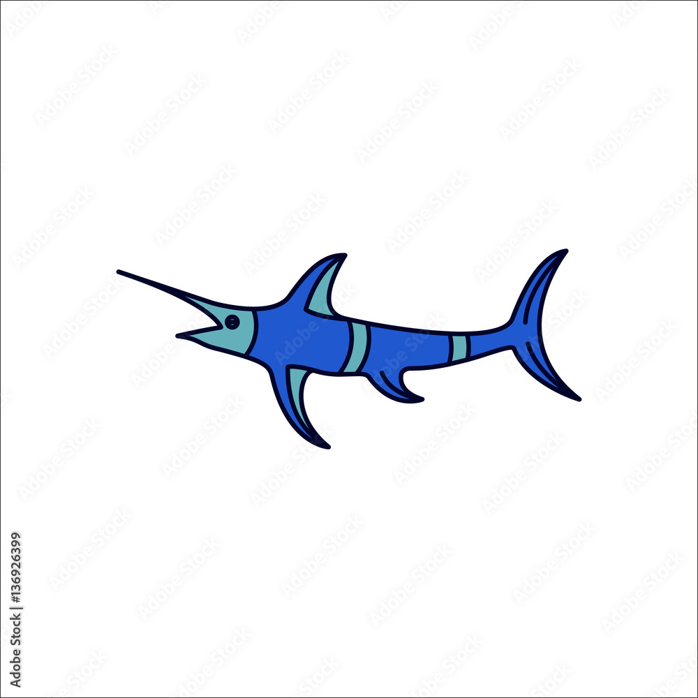 Swordfish simple flat icon on background Swordfish simple flat icon on background