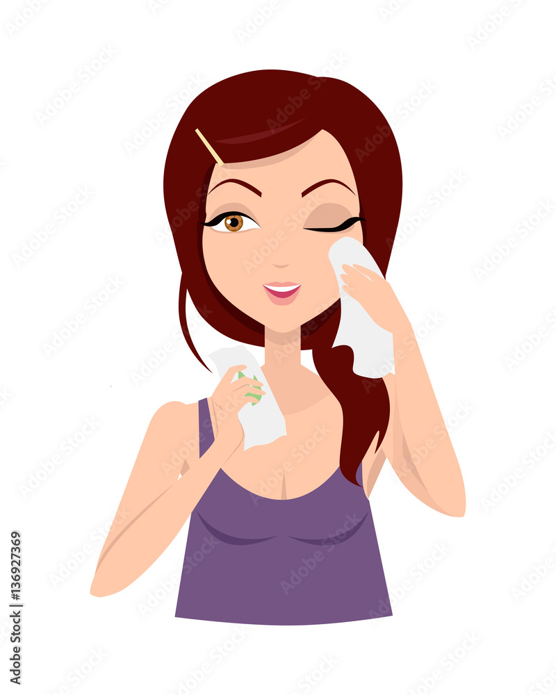 Moisturisation. Girl Applying Wet Wipes. Vector Moisturisation. Girl Applying Wet Wipes. Vector