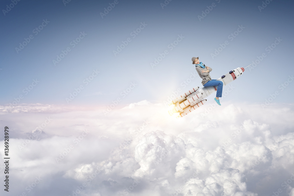 Space rocket in sky . Mixed media Space rocket in sky . Mixed media