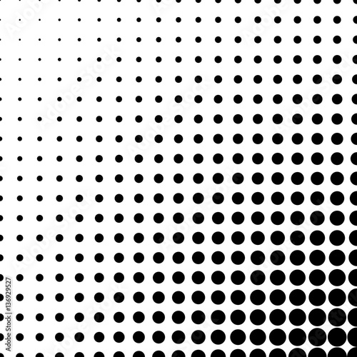 Abstract halftone gradient background of circle dots in linear arrangement. Simple modern design vector element in black and white.