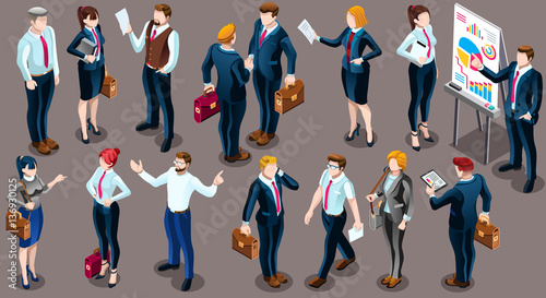 Isometric people isolated meeting staff infographic. 3D Isometric boss person icon set. Creative design vector illustration collection