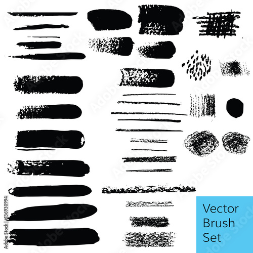 Vector grunge mesy brush set made from hand darwn acrylic and charcoal painting photo