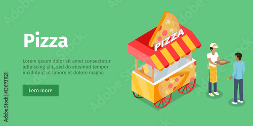 Pizza Trolley in Isometric Projection Style. Vector