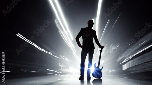 Elegant guitarist silhouette . Mixed media © Sergey Nivens