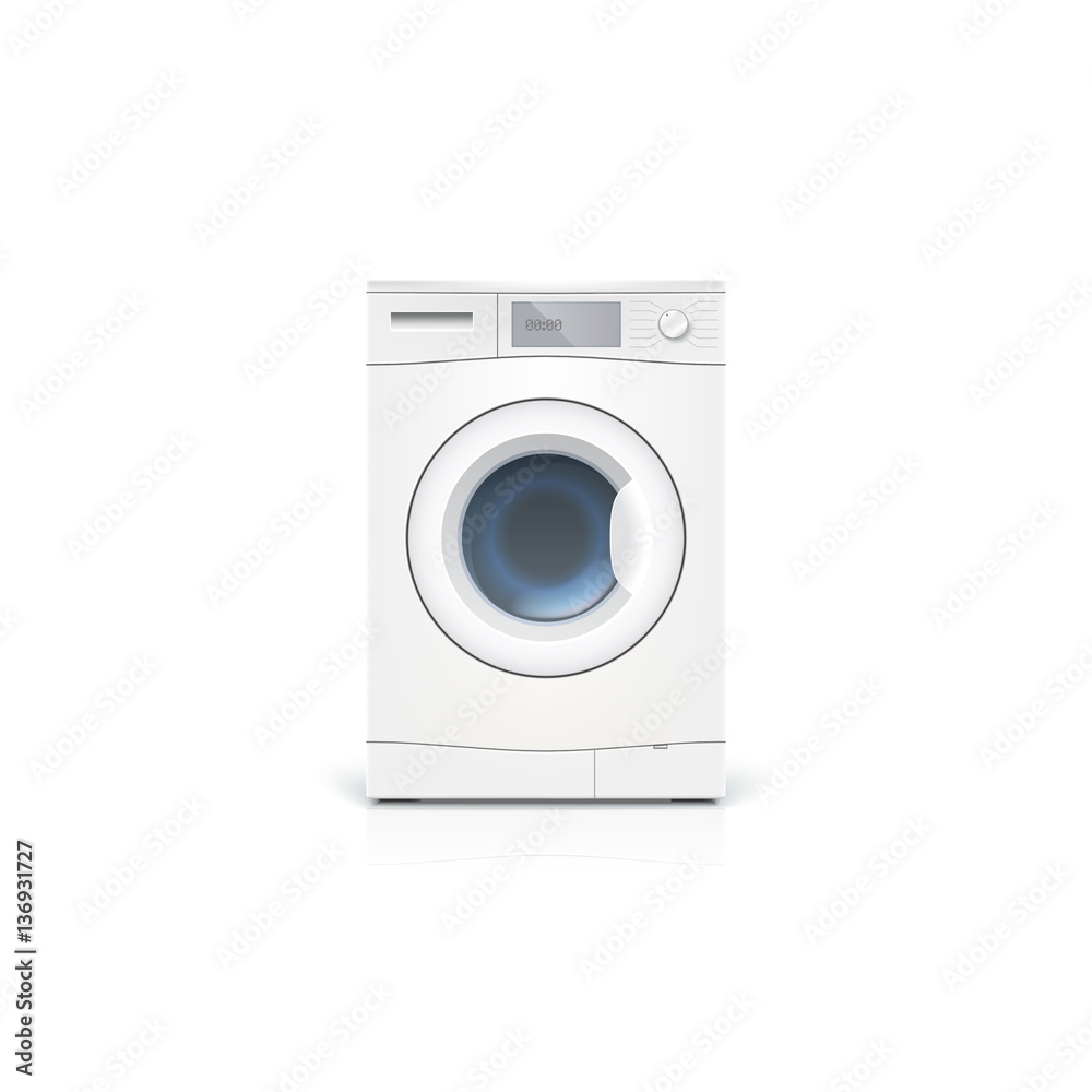 Washing machine isolated on white background. Front view, close-up. Editable 