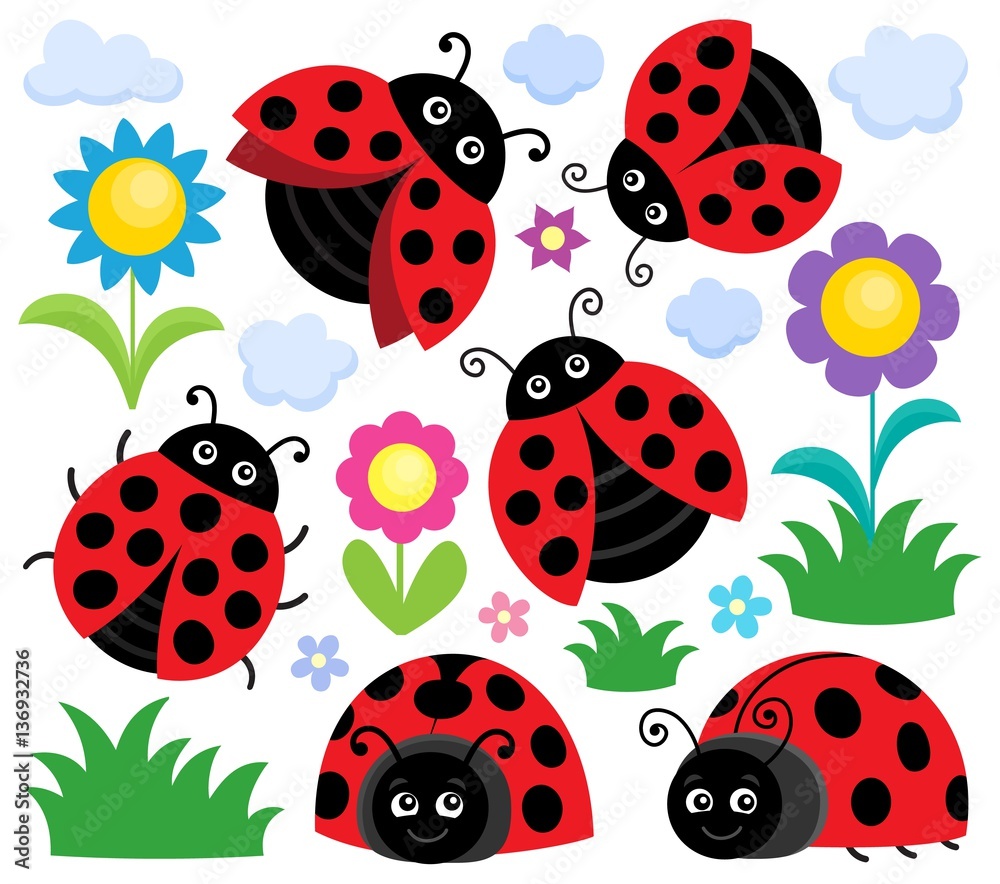 Obraz premium Stylized ladybugs theme set 1