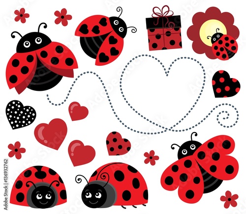 Fotografie, Obraz Valentine ladybugs theme image 2