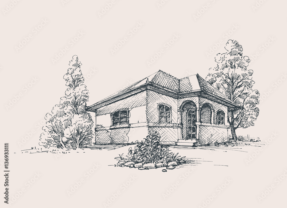 Rustic house exterior sketch