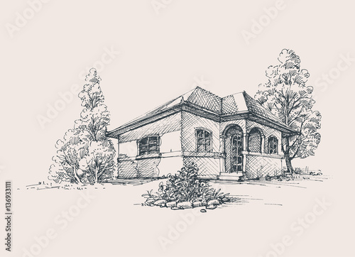 Rustic house exterior sketch