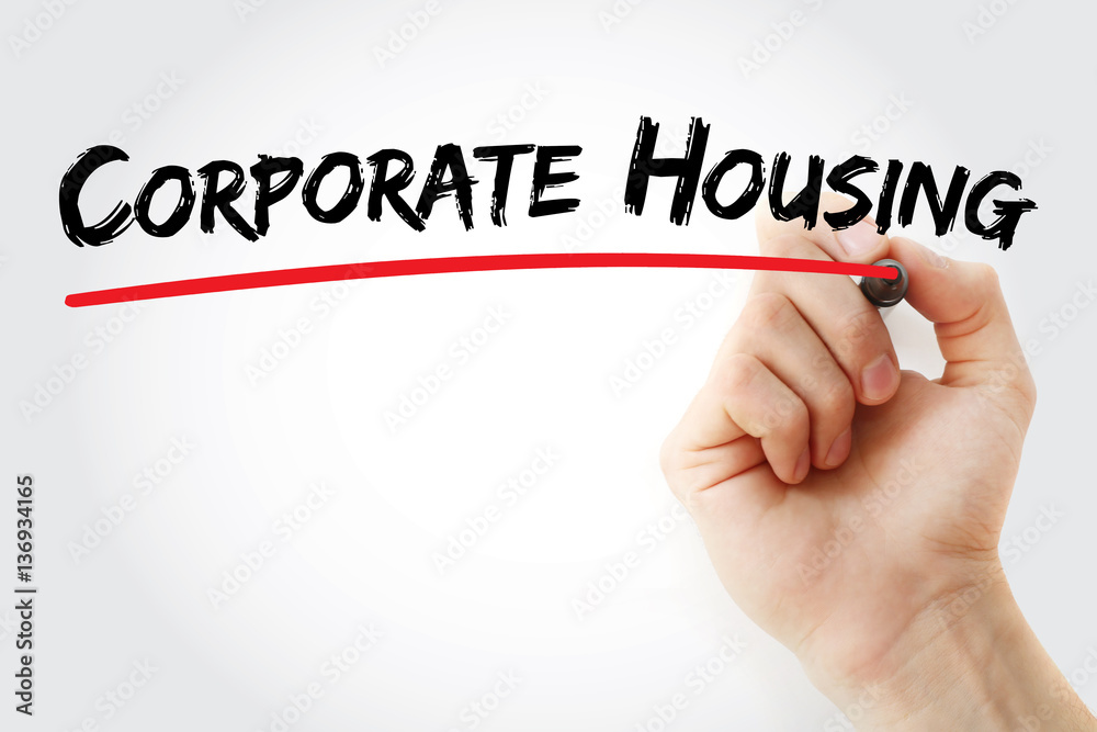 Fototapeta premium Hand writing corporate housing with marker, concept background