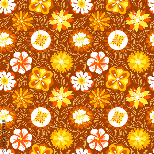 Floral seamless pattern. Floral seamless pattern. Background with abstract flowers and leaves. Vector illustration