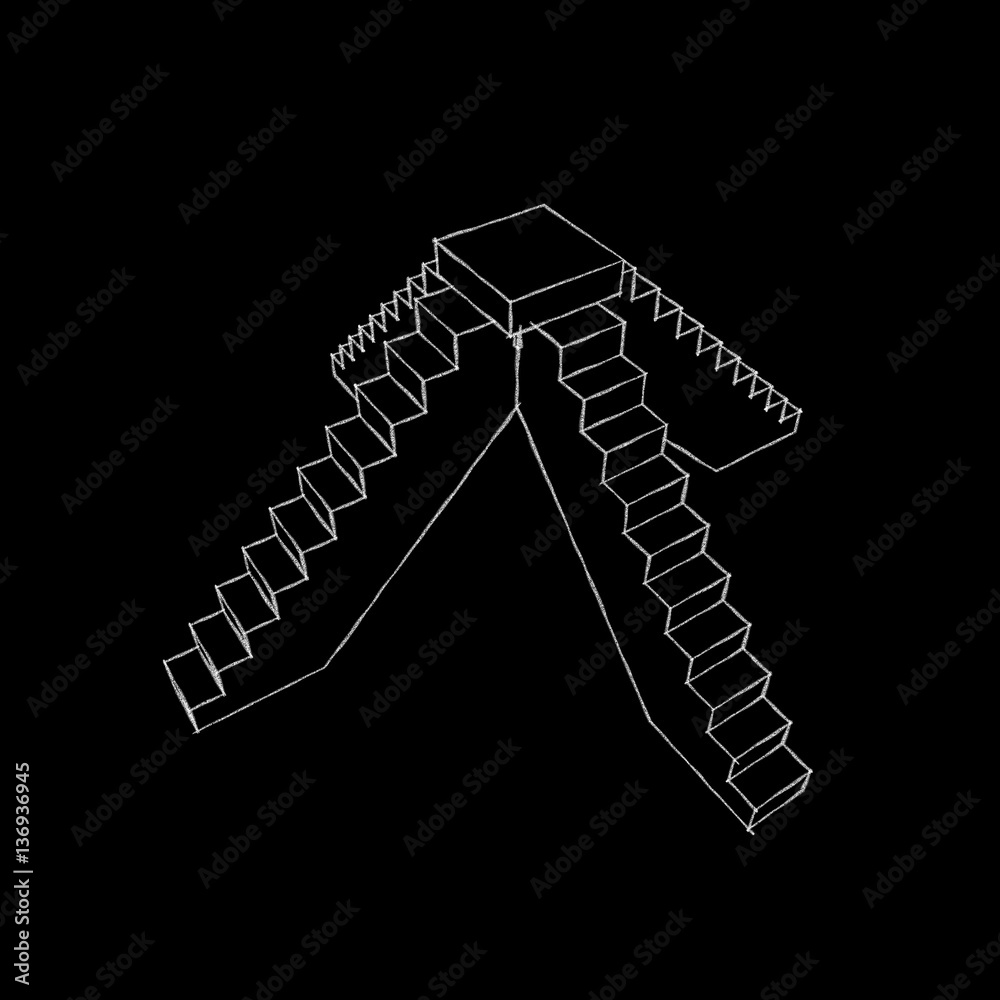 Obraz premium Pedestal with steps. Isolated on black background. Sketch illust