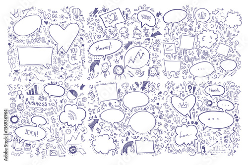 Hand drawn vector illustration. Set of speech bubbles and others