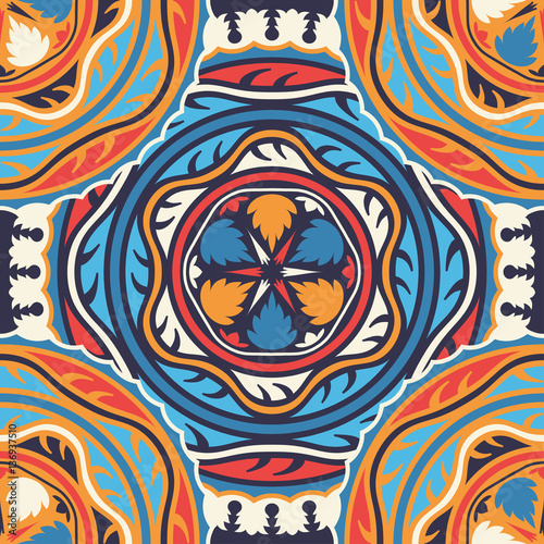 Vector seamless pattern ethnic style background. Vintage decorative texture for wallpapers, backgrounds and page fill. Indian, arabic motive.