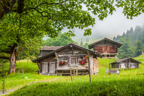 Obraz na płótnie Traditional wooden mountain chalets in the Alps w salonie