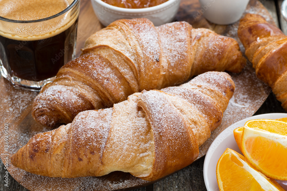 breakfast with fresh croissants, close-up
